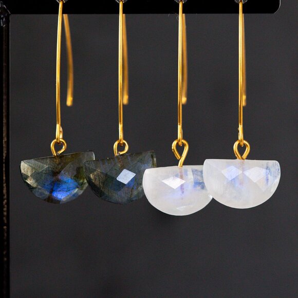 STUNNING Gemstone Dangle Earrings Labradorite Earring WATERPROOF Gold threader - Picture 6 of 14